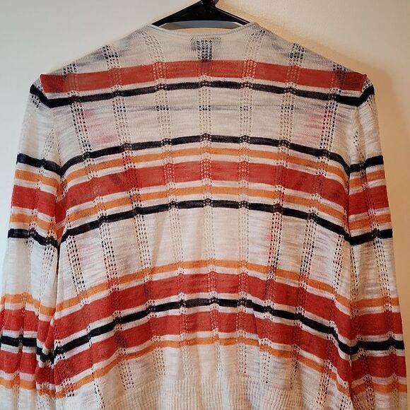 Torrid Open Front Shrug Cardigan Sweater White/Orange Striped Women's Sz 1 EUC - Picture 11 of 12